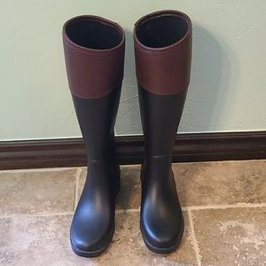 Tory Burch Rubber and Leather Riding Boots